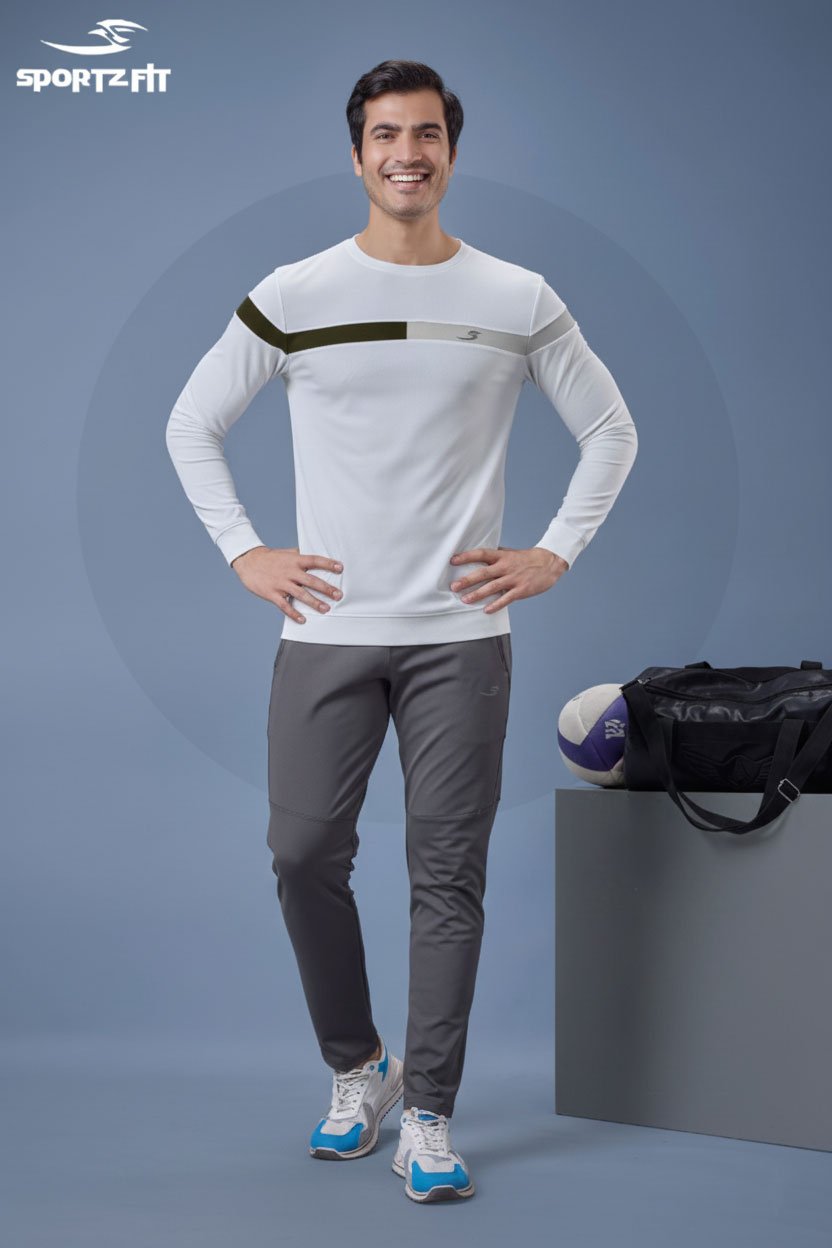 Men Round Neck Full Sleeve T-Shirt - White  | L | SBT66
